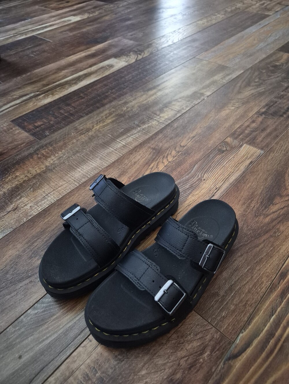Dr. Martens Black Two-Strap Slide Sandals